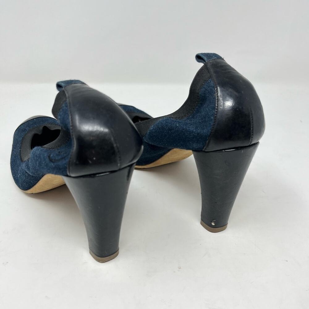 Chanel Ballet Cap Toe Leather Pump Black Denim Spirit Stretch Pump Vintage 41 - Picture 4 of 5